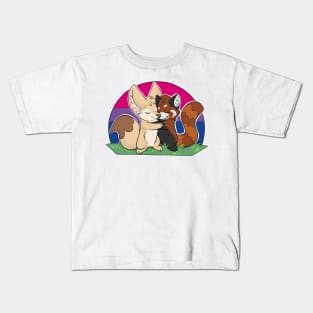 Bisexual - Fennec Fox + Red Panda Hug Kids T-Shirt